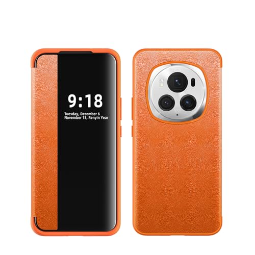 ZORSOME Schutzhülle für Honor Magic 6 Pro Smart Clear View, ultradünn, Leder-Klapphülle für Honor Magic 6 Pro (Orange) von ZORSOME
