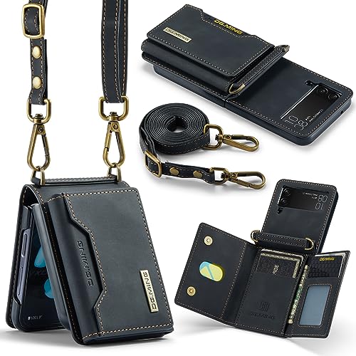 ZORSOME Schutzhülle für Samsung Galaxy Z Flip 4 5G, 2-in-1, abnehmbare Leder-Schutzhülle für Samsung Galaxy Z Flip 4 5G, magnetische Brieftaschen-Schutzhülle mit Ständer und Kartenhalter, Schwarz von ZORSOME