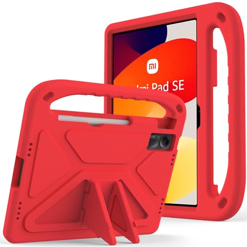 ZORSOME Schutzhülle für Xiaomi Redmi Pad SE 27,9 cm (11 Zoll), leicht, EVA, kinderfreundlich, stoßfest, mit Griff und Ständer, robuste Tablet-Hülle (rot) von ZORSOME