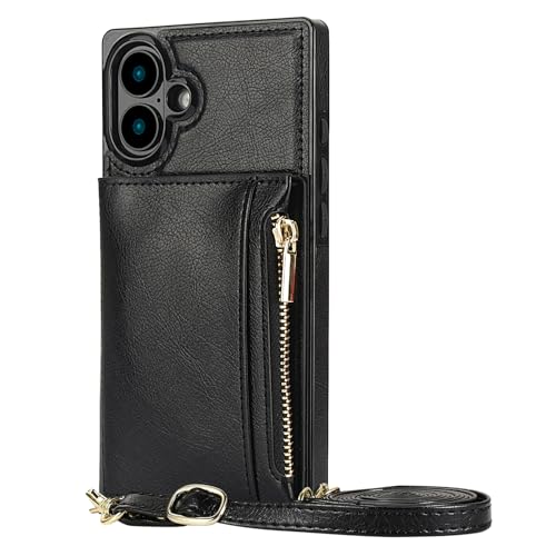 ZORSOME Schutzhülle für iPhone 16, Crossbody-Tasche mit Kartenhalter, Ständer, Magnetverschluss, Reißverschluss, abnehmbarer Riemen, schützende Rückseite für iPhone 16, Schwarz ZORSOME Schutzhülle für iPhone 16, Crossbody-Tasche mit Kartenhalter, Ständer, Magnetverschluss, Reißverschluss, abnehmbarer Riemen, schützende Rückseite für iPhone 16, Schwarz von ZORSOME