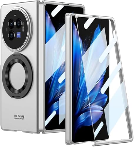 ZORSOME Slim Fit Schutzhülle für Vivo X Fold 3, integrierter Displayschutz, ultradünn, PC, magnetischer Ständer, stoßfeste Schutzhülle für Vivo X Fold 3 [Objektivschutz], silberfarben von ZORSOME