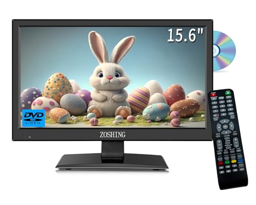 ZOSHING TV 16 Zoll,integrierter DVD-Player und T2-Digital-Tuner, 1080P HD-TV-Bildschirm mit HDMI, USB-Anschluss, AC/Car-12 V in von ZOSHING