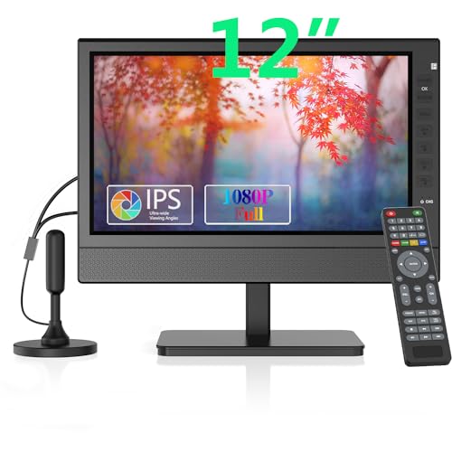 ZOSHING Tragbarer Fernseher,12-Zoll HD 1080P IPS TV,Digital DVB-T2 Tuner H.265 mit Akku-Ladegerät, HDMI, USB, AV Port, DC 12 Volt TV fKüche,Wohnwagen von ZOSHING