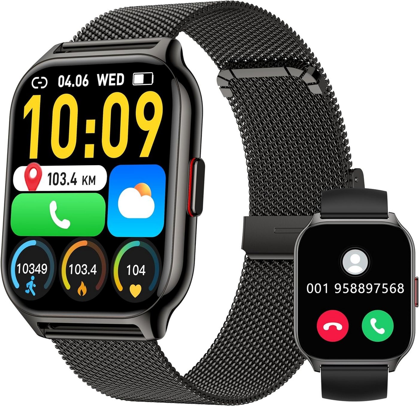 ZOSKVEE Smartwatch (2 Zoll, Android iOS), Fitnesstracker Farbdisplay mit Telefonfunktion Schlafmonitor Sportuhr von ZOSKVEE