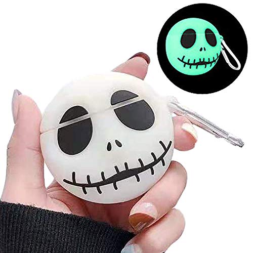 ZOSTLAND Kabellose Kopfhörer-Hülle, Jack Ghost Halloween, dick, weich, tragbar, Schlüsselanhänger, Fingerring, Schutzhülle, kompatibel mit Apple AirPods Hülle 2 & 1 (Luminöser Totenkopf, AirPods 2 und von ZOSTLAND