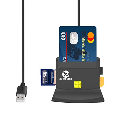 Zoweetek® Kartenlesegerät für elektronische Ausweise und Common Access Cards (CAC), mit USB-Anschluss, schwarz von ZOWEETEK