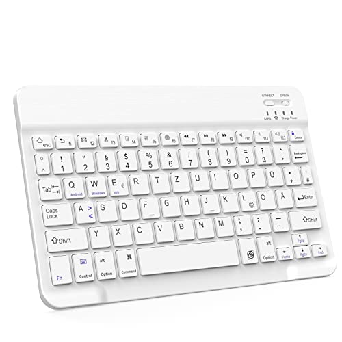 ZOYU Bluetooth Tastatur mit QWERTZ Layout für iPad Air, Pro, 10,2, 9,7, Mini, Tablets, PC, Windows, Smartphone, Android, MacOS, Leichte und Dünne Kabellose Deutsche Tastatur, Weiß von ZOYU