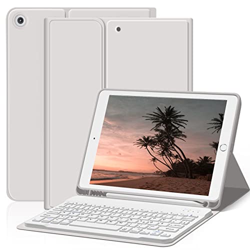 ZOYU Hülle mit Tastatur für iPad 9. Generation 2021/iPad 8. Generation 2020/iPad 7. Generation 2019, iPad 10,2 , Bluetooth Tastatur Folio mit Stifthalter, QWERTZ Layout, Grau von ZOYU