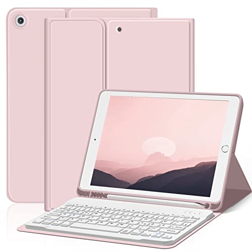 ZOYU Hülle mit Tastatur für iPad 9. Generation 2021/iPad 8. Generation 2020/iPad 7. Generation 2019, iPad 10,2 Hülle mit Tastatur, Bluetooth Tastatur Folio mit Stifthalter, QWERTZ Layout, Rosa von ZOYU