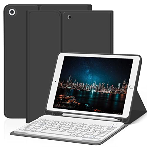 ZOYU Hülle mit Tastatur für iPad 9. Generation 2021/iPad 8. Generation 2020/iPad 7. Generation 2019, iPad 10,2 Hülle mit Tastatur, Bluetooth Tastatur Folio mit Stifthalter, QWERTZ Layout, Schwarz von ZOYU