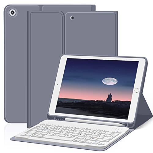 ZOYU Hülle mit Tastatur für iPad 9. Generation 2021/iPad 8. Generation 2020/iPad 7. Generation 2019, iPad 10,2 Hülle mit Tastatur, Bluetooth Tastatur Folio mit Stifthalter, QWERTZ Layout, Violett von ZOYU