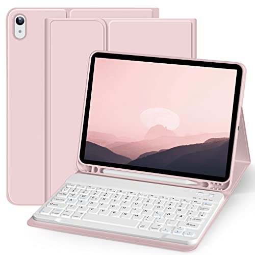 ZOYU Hülle mit Tastatur für iPad Air 5. Generation 2022/iPad Air 4. Generation 2020, iPad Air 10,9 Hülle mit Tastatur, Bluetooth Keyboard Folio mit Stifthalter, QWERTZ Layout, Rosa von ZOYU