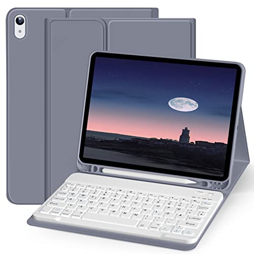 ZOYU Hülle mit Tastatur für iPad Air 5. Generation 2022/iPad Air 4. Generation 2020, iPad Air 10,9 Hülle mit Tastatur, Bluetooth Keyboard Folio mit Stifthalter, QWERTZ Layout, Violett von ZOYU