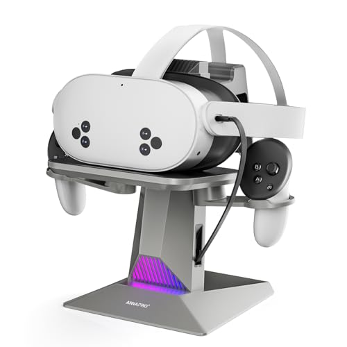 ZOZOVR ANNAPRO CD1 Ladestation für Meta Quest 3S/Quest 3/Quest 2, mit ausziehbarem Ladekabel zum Laden des VR Headsets, RGB ladestation Zubehör kompatibel mit Elite Strap und Controllern von ZOZOVR