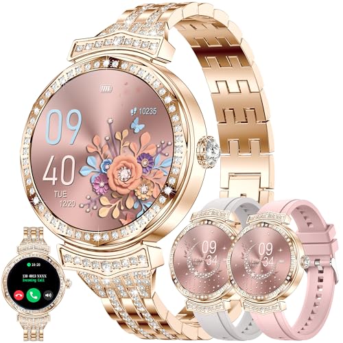 1,32” AMOLED Smartwatch Damen mit Telefonfunktion, 5ATM Fitnessuhr mit Diamant Schrittzähler Herzfrequenz SpO2, Schlafmonitor, 123 Sportmodi Uhr, Sportuhr Aktivitätstracker für Android iOS (Gold) von ZPIMY