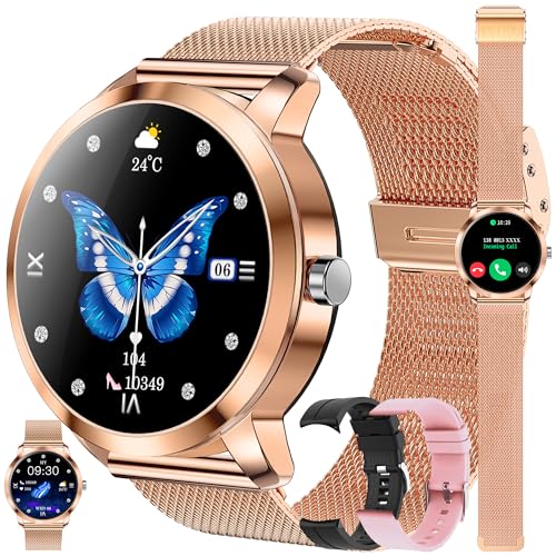 Smartwatch Damen mit Telefonfunktion, 1,09 Zoll Touchscreen Stahl Smart Watch mit 123 Sport|SpO2|Menstruationszyklus|Herzfrequenzmonitor|Schlafmonitor|Sportuhr Aktivitätstracker für Android iOS (Gold) Smartwatch Damen mit Telefonfunktion, 1,09 Zoll Touchscreen Stahl Smart Watch mit 123 Sport|SpO2|Menstruationszyklus|Herzfrequenzmonitor|Schlafmonitor|Sportuhr Aktivitätstracker für Android iOS (Gold) von ZPIMY