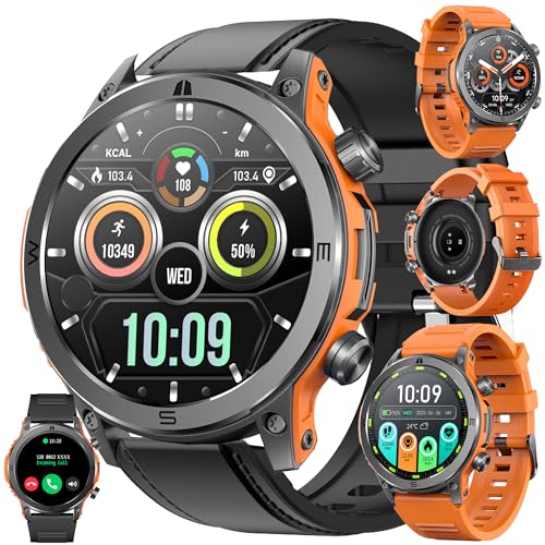 Smartwatch Herren mit Telefonfunktion, 1,43" AMOLED Touchscreen Uhren Fitness Tracker 123 Sportmodi Aktivitätstracker Schlafmonitor Schrittzähler IP68 Wasserdicht Armbanduhr mit Android iOS (Orange) von ZPIMY