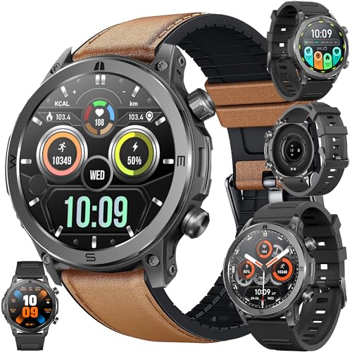 Smartwatch Herren mit Telefonfunktion, 1,43" AMOLED Touchscreen Uhren Fitness Tracker 123 Sportmodi Aktivitätstracker Schlafmonitor Schrittzähler IP68 Wasserdicht Armbanduhr mit Android iOS (Schwarz) von ZPIMY