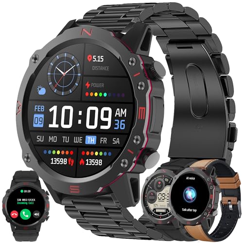 Smartwatch Herren mit Telefonfunktion, 1,52" AMOLED Touchscreen Uhren Fitness Tracker 100+ Sportmodi Aktivitätstracker Schlafmonitor Schrittzähler IP68 Wasserdicht Armbanduhr mit Android iOS Schwarz von ZPIMY