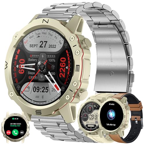 Smartwatch Herren mit Telefonfunktion, 1,52" AMOLED Touchscreen Uhren Fitness Tracker 100+ Sportmodi Aktivitätstracker Schlafmonitor Schrittzähler IP68 Wasserdicht Armbanduhr mit Android iOS Silber von ZPIMY