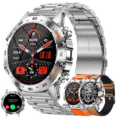 Smartwatch Herren mit Telefonfunktion 1,39" Voll Touchscreen Uhren Fitness Tracker 123 Sportmodi Aktivitätstracker 5ATM Wasserdicht Armbanduhr mit Schlafmonitor Schrittzähler für Android iOS (Silber) von ZPIMY