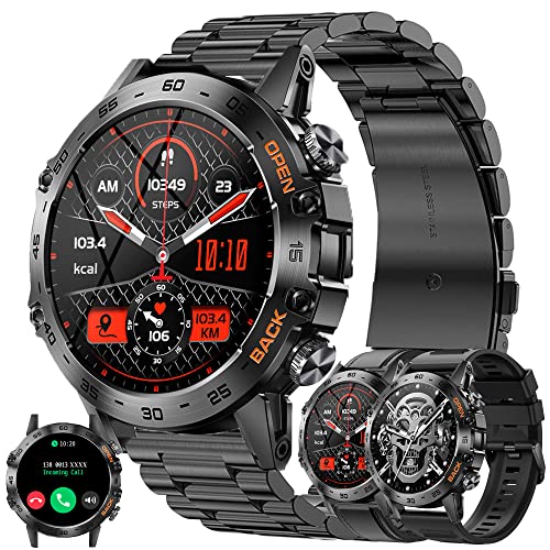 Smartwatch Herren mit Telefonfunktion 1,39" Voll Touchscreen Uhren Fitness Tracker 123 Sportmodi Aktivitätstracker 5ATM Wasserdicht Armbanduhr mit Schlafmonitor Schrittzähler für Android iOS (Schwarz) von ZPIMY