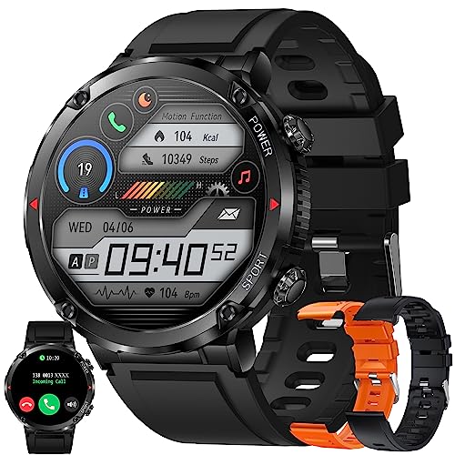 Smartwatch Herren mit Telefonfunktion 1,6" Voll Touchscreen Uhren Fitness Tracker 22 Sportmodi, 600 mAh Große Batterie, Aktivitätstracker 5ATM Wasserdicht Armbanduhr für Android iOS (Schwarz) von ZPIMY