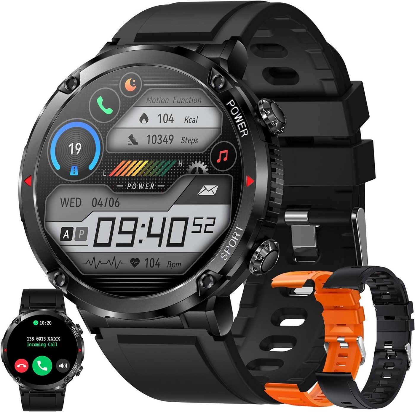 ZPIMY Smartwatch (1,39 Zoll, Android iOS), Herren mit Telefonfunktion Fitnessuhr 22 Sportmodi 600 mAh Armbanduhr von ZPIMY