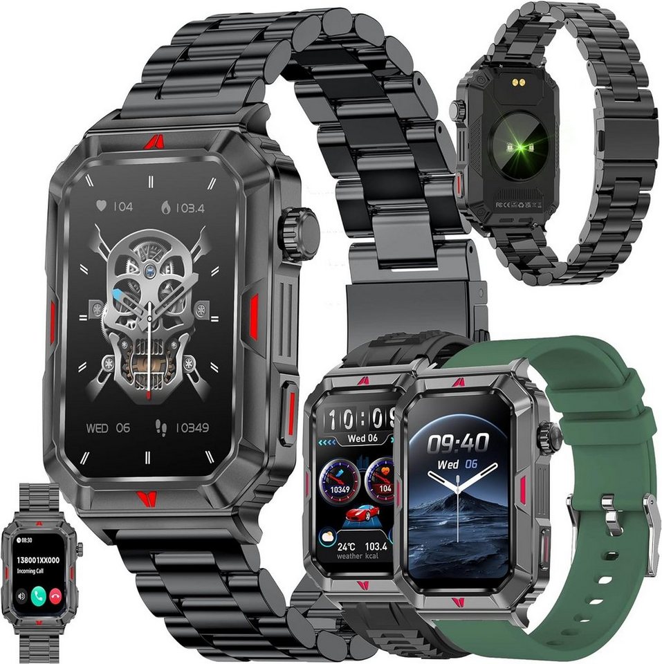 ZPIMY Smartwatch (1,57 Zoll, Android iOS), Herren mit Telefonfunktion Fitness Tracker 123 Sportmodi Wasserdicht von ZPIMY