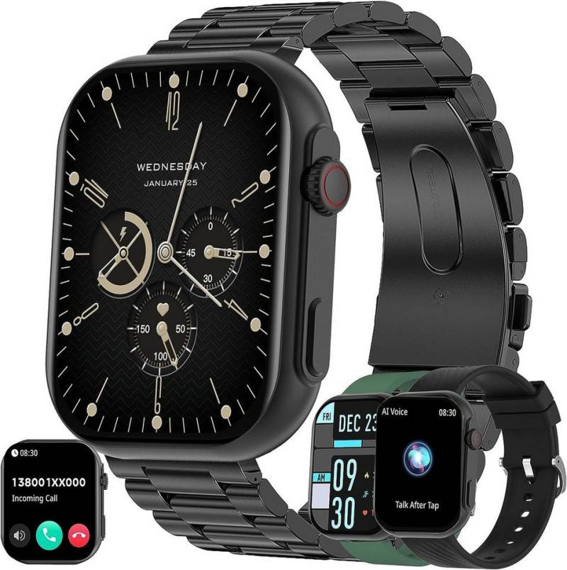 ZPIMY Smartwatch (2,0 Zoll, Android iOS), Herren mit Telefonfunktion 5ATM Wasserdicht 100+ Sportmodi Fitnessuhr von ZPIMY