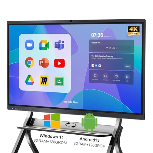 ZPNUZDU Smartboard, 165,1 cm (65 Zoll) Smartboard für Klassenzimmer, Büro, Zuhause, 4K UHD-Touchscreen, offenes Dual-System, Smart-Whiteboard mit 48 MP HD-Kamera (Board + Wandhalterung im Lieferumfang von ZPNUZDU