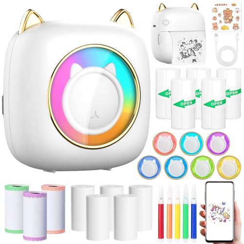 ZQEJEFD Mini Drucker, Tragbarer Mini Fotodrucker Thermodrucker Smartphone Taschendrucker, Wireless Bluetooth Fotodrucker Kompatibel mit Android & iOS mit 14 Rollen Papier für Notizen, Journal, Liste von ZQEJEFD