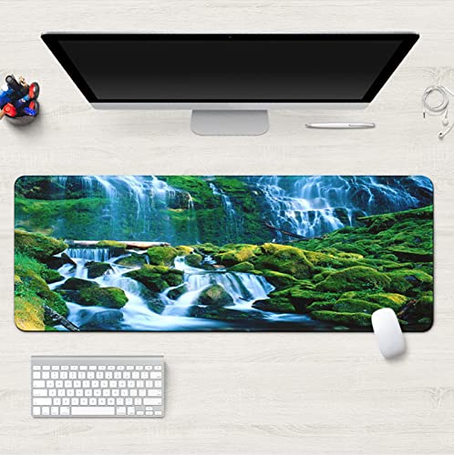 Mauspad Wasserfall Grün Mousepad Rutschfester Gummibasis Gaming Mauspad Verschleißfest Vernähte Kanten Mouse Pad Verbessert Geschwindigkeit Und Präzision Maus Pad Mauspads 300x800x3mm von ZQMHCY