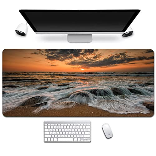 Mousepad XXL Elfenbeinweißes Meer Mauspad Rutschfester Gummibasis Mousepad Verschleißfest Vernähte Kanten Mouse Pad Verbessert Geschwindigkeit Präzision Gaming Mauspad Maus Pad Maus Pad 400x900x3mm von ZQMHCY