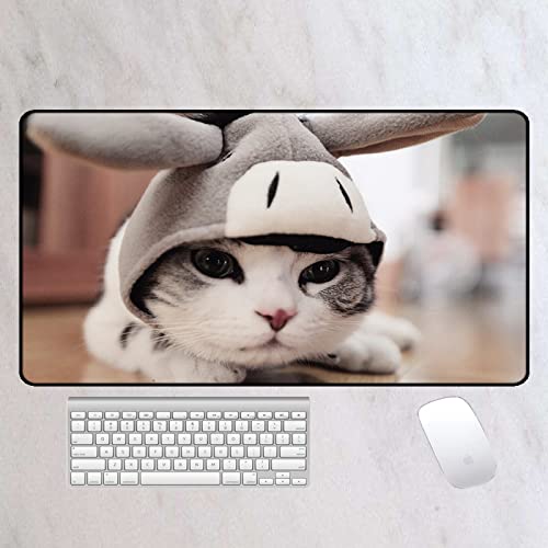 Mousepad XXL Weiße Graue Katze Maus Pad Rutschfester Gummibasis Mouse Pad Verschleißfest Vernähte Kanten Mauspads Verbessert Geschwindigkeit Und Präzision Gaming Mousepad 400x900x3mm von ZQMHCY