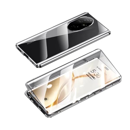 ZQYFCDZ Hülle Kompatibel mit Honor 200 Pro, Magnetische Adsorption Handyhülle 360 Grad Schutz Aluminiumrahmen mit Gehärtetes Glas, Starke Magneten Stoßfest Metall Flip Case Cover - Schwarz von ZQYFCDZ