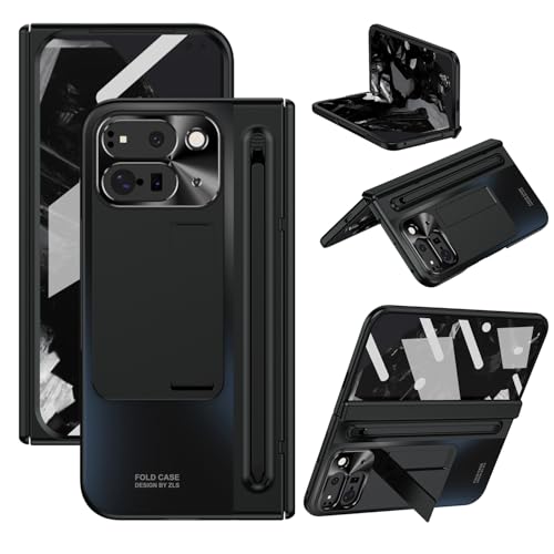 ZQYFCDZ Hülle für Google Pixel 9 Pro Fold - mit Integriertem Ständer, Stiftfach, Anti-Fingerprint und Kompletter Schutz mit Eingebauter Displayschutzfolie,Schwarz von ZQYFCDZ