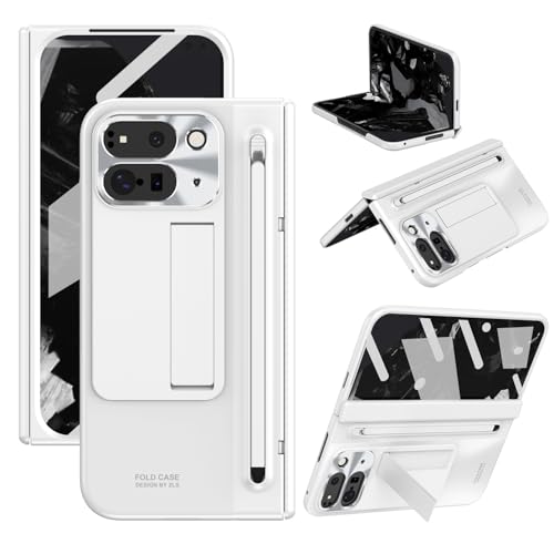 ZQYFCDZ Hülle für Google Pixel 9 Pro Fold - mit Integriertem Ständer, Stiftfach, Anti-Fingerprint und Kompletter Schutz mit Eingebauter Displayschutzfolie,Weiß von ZQYFCDZ