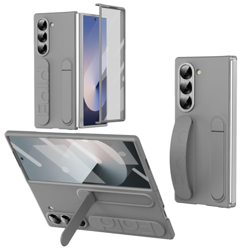 ZQYFCDZ Hülle für Samsung Galaxy Z Fold 6 – Vertikale Armbandtasche mit Griffring, tragbarem Ständer und Objektivschutz, Fingerabdruckresistentes PC-Material, Gray von ZQYFCDZ