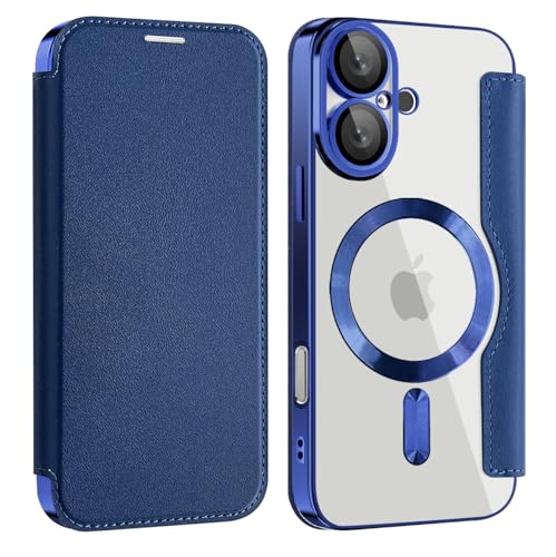 ZQYFCDZ Magnetische Hülle für iPhone 16 Kompatibel mit MagSafe, PU-Leder Flip Portemonnaie mit Kartensteckplatz, Transparente Handyhülle für iPhone 16, Blau ZQYFCDZ Magnetische Hülle für iPhone 16 Kompatibel mit MagSafe, PU-Leder Flip Portemonnaie mit Kartensteckplatz, Transparente Handyhülle für iPhone 16, Blau von ZQYFCDZ