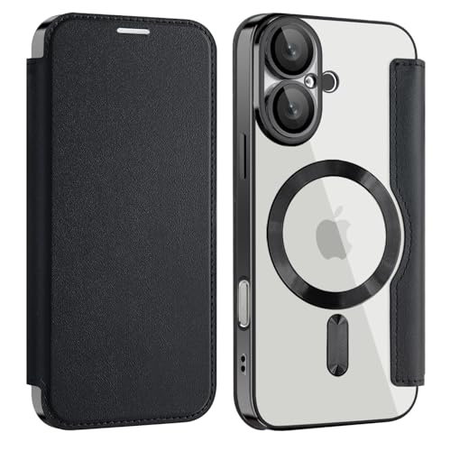 ZQYFCDZ Magnetische Hülle für iPhone 16 Kompatibel mit MagSafe, PU-Leder Flip Portemonnaie mit Kartensteckplatz, Transparente Handyhülle für iPhone 16, Schwarz ZQYFCDZ Magnetische Hülle für iPhone 16 Kompatibel mit MagSafe, PU-Leder Flip Portemonnaie mit Kartensteckplatz, Transparente Handyhülle für iPhone 16, Schwarz von ZQYFCDZ