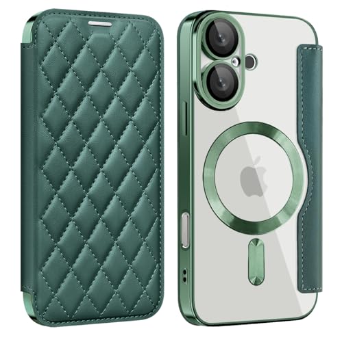 ZQYFCDZ Magnetisch Hülle für iPhone 16 Plus Kompatibel mit MagSafe, Transparente Anti-Kratzer Leder Flip Klapphülle mit RFID-Sperre Schutzhülle Case für iPhone 16 Plus,Grün ZQYFCDZ Magnetisch Hülle für iPhone 16 Plus Kompatibel mit MagSafe, Transparente Anti-Kratzer Leder Flip Klapphülle mit RFID-Sperre Schutzhülle Case für iPhone 16 Plus,Grün von ZQYFCDZ