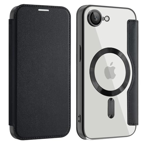 ZQYFCDZ Magnetische Hülle für iPhone 16e Kompatibel mit MagSafe, PU-Leder Flip Portemonnaie mit Kartensteckplatz, Transparente Handyhülle für iPhone 16e, Schwarz ZQYFCDZ Magnetische Hülle für iPhone 16e Kompatibel mit MagSafe, PU-Leder Flip Portemonnaie mit Kartensteckplatz, Transparente Handyhülle für iPhone 16e, Schwarz von ZQYFCDZ