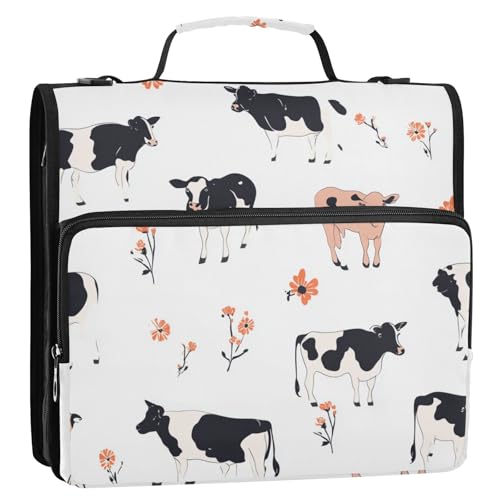 Aesthetic Cow White 3 Rings Organizer Binder with Shoulder Strap & Handle Easy to Carry Document Organizer Bag for Middle School von ZRWLUCKY