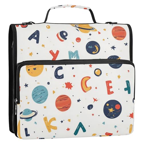 Cartoon Outer Planet White 3.8 cm 3-Rings Binder Zipper with Handle Laege Capacity Document Organizer Bag for Office School von ZRWLUCKY