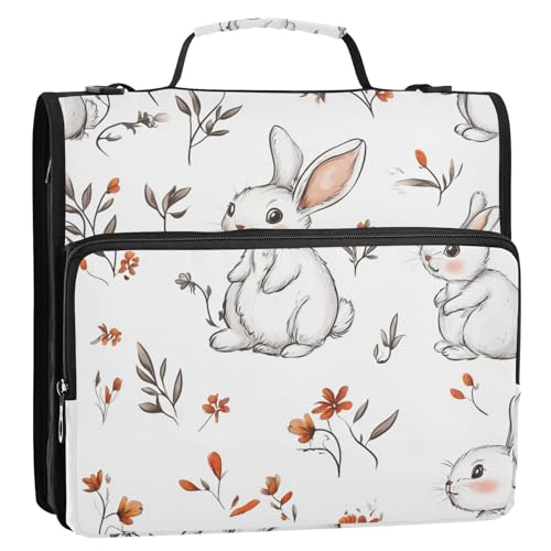Cartoon Sweet Hare White White 3 Rings Zipper Binder with Handle Laege Capacity Zippered Portfolio for School and Office von ZRWLUCKY
