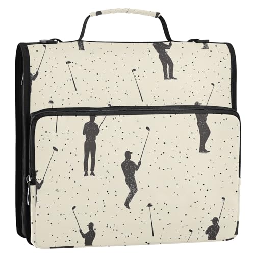 Golf and Dot Beige 3 Ringe 3,8 cm Schule Reißverschluss Ordner mit Schultergurt Laege Kapazität Portfolio-Ordner geeignet für Mittelschule von ZRWLUCKY