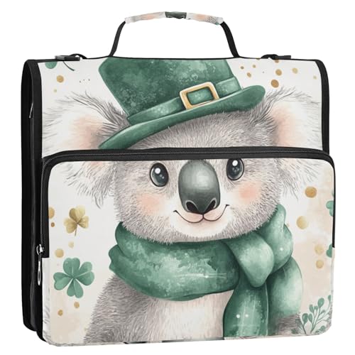 Koala Happy Animal Pattern 3,8 cm 3-Ringe Büroordner Organizer mit Griff inklusive Reißverschlusstasche Dokumenten-Organizer geeignet für Mittelschule von ZRWLUCKY