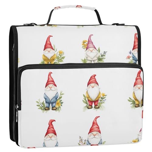 Sweet Cute Gnomes White 3 Rings Office Binder Organizer with Shoulder Strap & Handle Easy to Carry Documents Files Storage Bag for Middle School von ZRWLUCKY