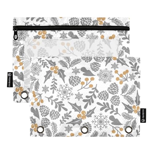 Winter Weihnachten Stechpalme Beeren Blume 3 Ring Ordner Federmäppchen 2 stücke Datei Ordner für Büro Prüfung Reißverschluss Schreibwaren Tasche von ZRWLUCKY